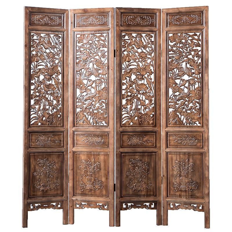 BONJEAN中式屏风隔断客厅实木花隔断装饰移动折屏复古典折叠办公室玄关高清大图