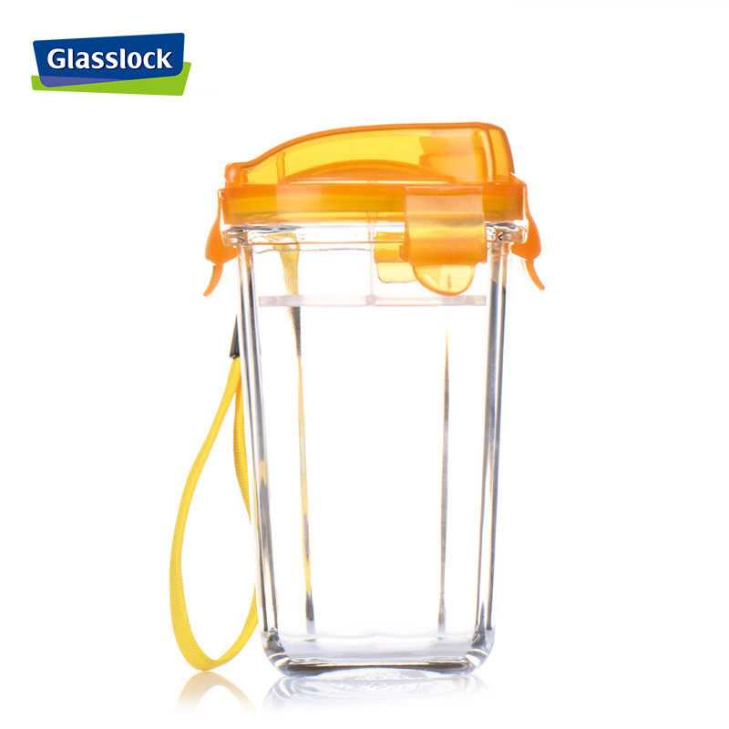 三光云彩glasslock普通玻璃水杯茶杯奶茶果汁杯带绳水杯黄色rc105500