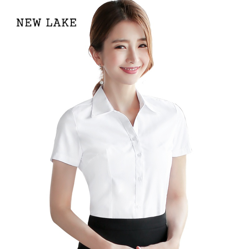 new lake白色衬衫女短袖春夏新款工作服正装工装长袖黑蓝职业装女装白