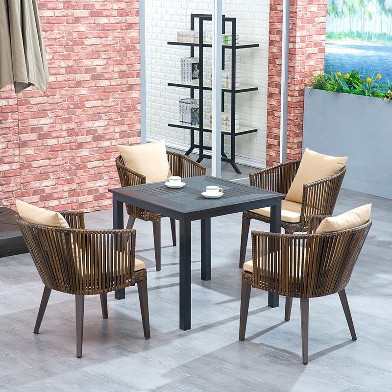 户外桌椅庭院编藤休闲凉台花园子塑木露天室外阳台藤椅三件套组合 4椅+1桌【80拼花方桌】