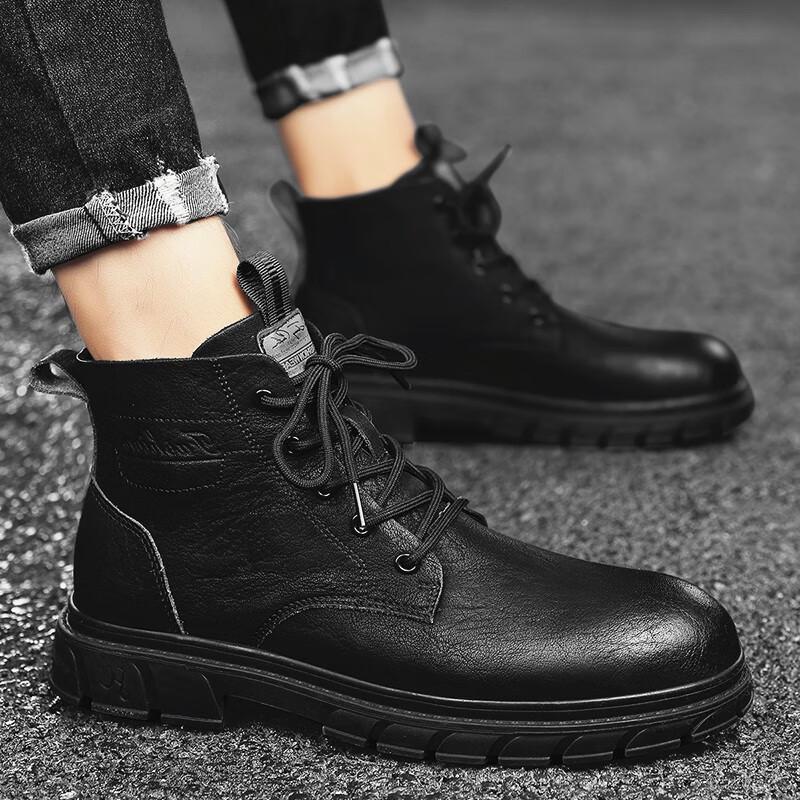 公牛四季男鞋马丁靴男士高帮休闲英伦风秋冬季短靴男款机车工装皮靴