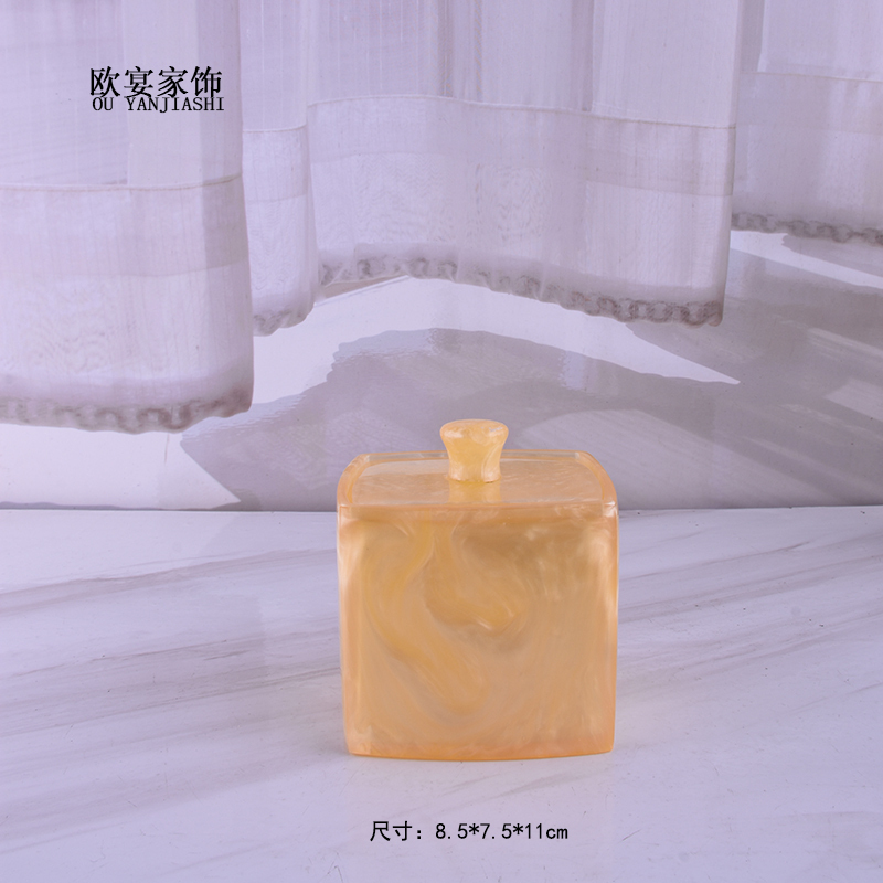 家柏饰(CORATED)新款欧式创意棉签盒卫生间洗漱棉签牙签盒化妆棉棉签收纳盒 金色珍黄无字款盒子