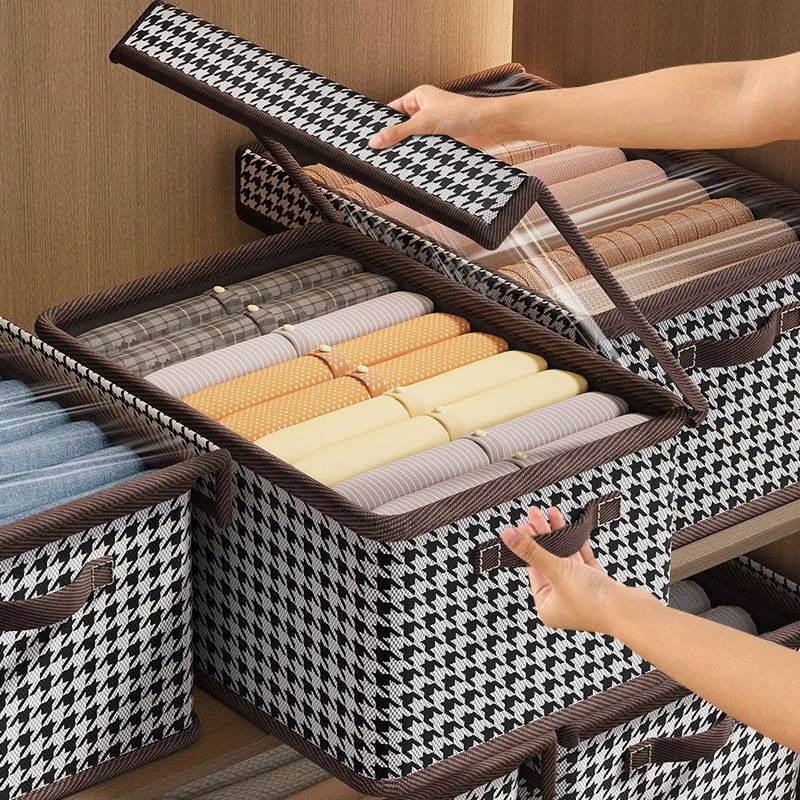 [补贴10%]衣服收纳箱家用衣柜分层整理盒带盖布艺衣物裤子折叠储物箱大容量