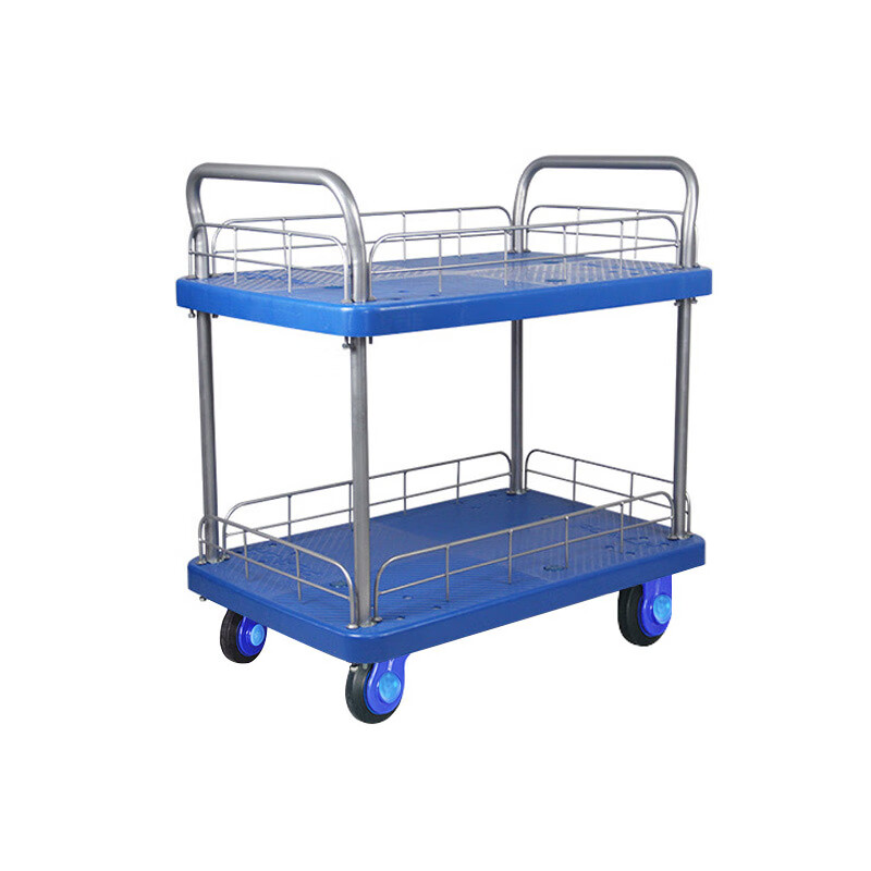 苏识 1167双层双扶手带护栏平板车 尺寸900×600mm 全塑轮 蓝色(单位:台)高清大图
