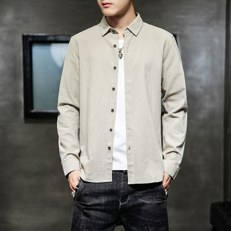 男士休闲百搭纯色衬衫中青年打底工装男士衬衣男外套衣服上衣李维犀牛