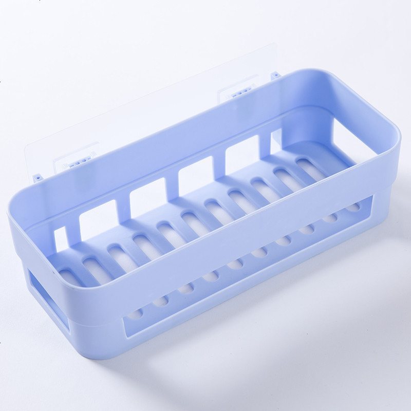 [套餐送肥皂盒]免打孔无痕浴室厨房泥墙挂厕所洗手间塑料置物架 蓝色 三角形[1个装]