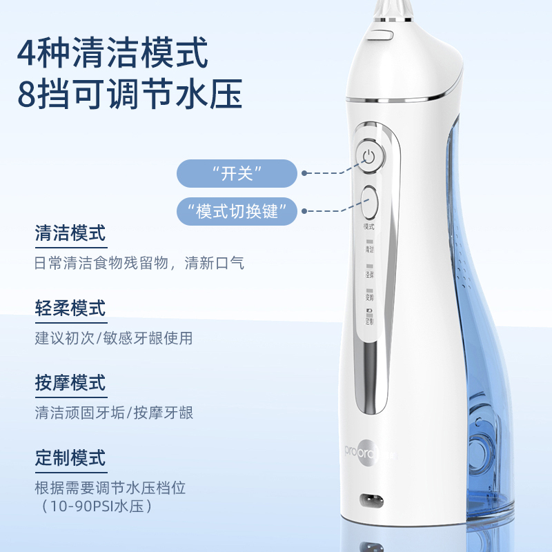 博皓冲牙器水牙线家用便携式智能洗牙器口腔专业洁牙器 5025透明色高清大图