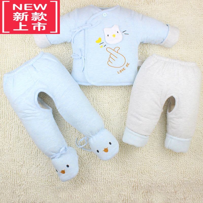 可莉允新生儿加厚棉衣三件套宝宝秋冬装棉服棉袄初生婴儿衣服外套装图片