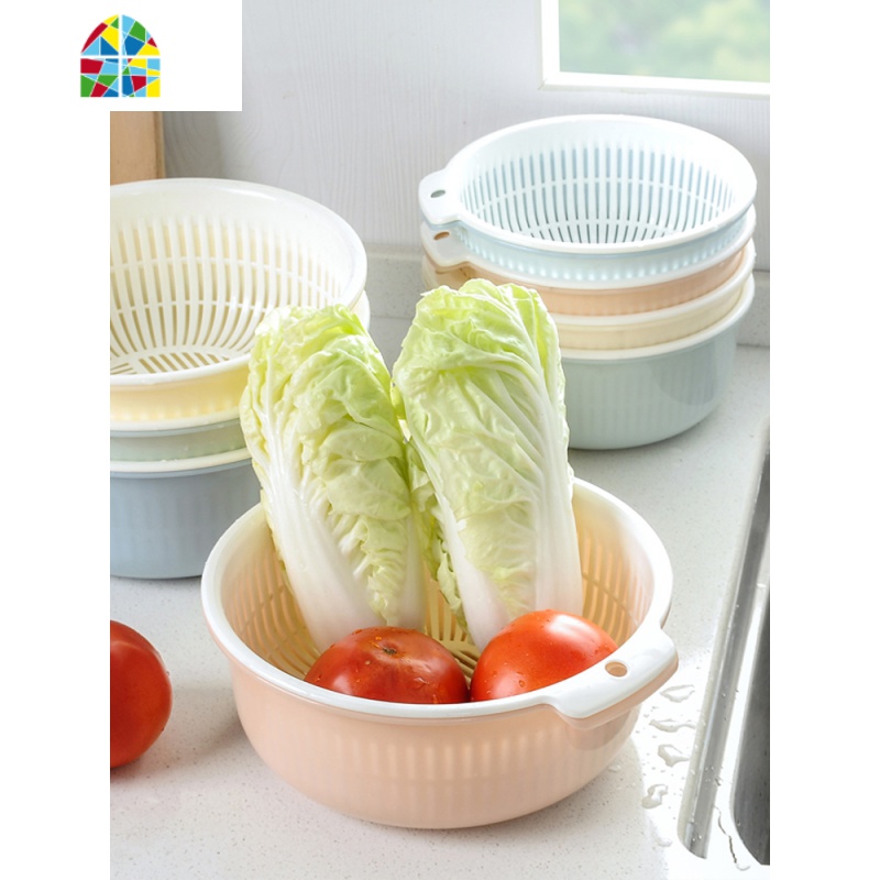 家用洗菜篮水果清洗盆沥水篮塑料筛子大号镂空菜筛厨房用品菜篮子 FENGHOU 小号北欧米高清大图