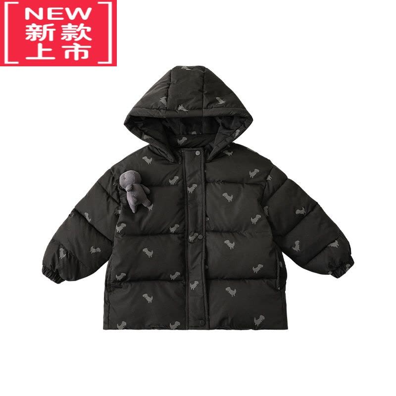 可莉允儿童可拆玩偶反光恐龙数码印花连帽防风棉服冬季男童棉衣外套图片