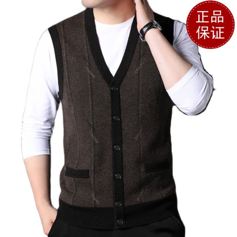 免费退换 牧绒多斯羊毛背心马甲男100纯羊绒竖纹针织毛衣厚V领无袖坎肩山羊绒不褪色保暖舒适全羊毛新品特价大牌同款图片