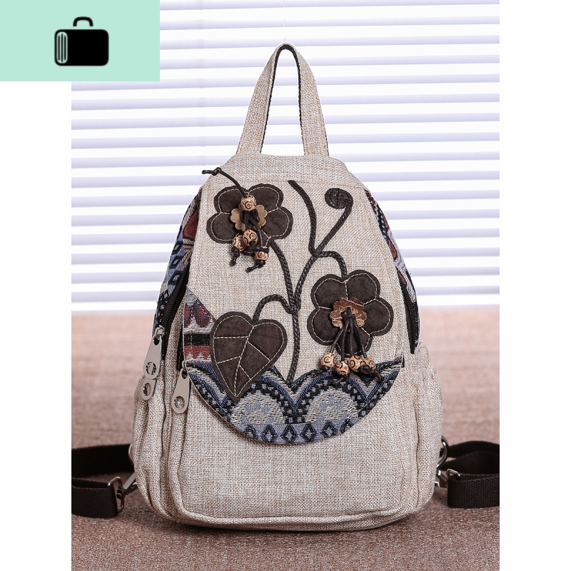 原创民族风中国风帆布新款手工双肩包旅游复古背包文艺范布艺女包NEW LAKE高清大图