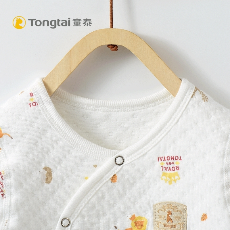 童泰TONGTAI秋冬加厚偏开闭裆连体衣1-12个月宝宝保暖内衣哈衣爬爬服