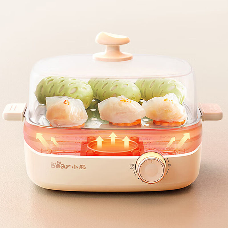 小熊(Bear)煮蛋器 蒸蛋器单层+旋钮定时可视风 自动断电不锈钢小蒸锅ZDQ-Y06Z8 350w功率/台