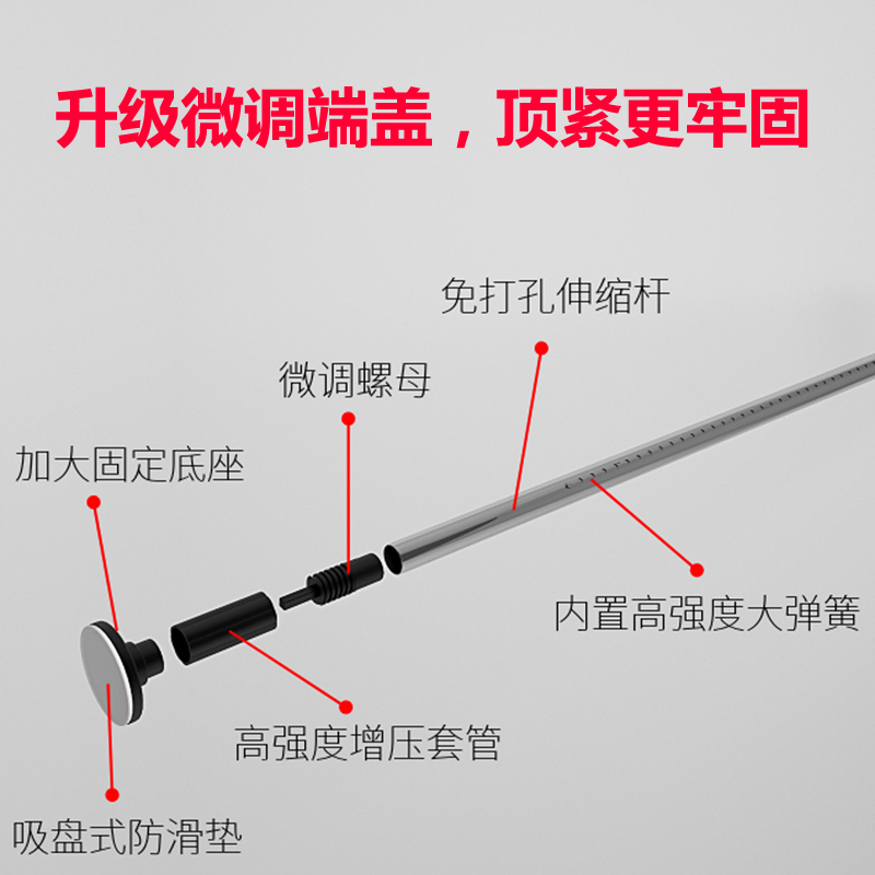 三维工匠免打孔窗帘轨道杆卧室阳台罗马杆伸缩晾衣杆卫生间浴帘杆收缩单 微调端盖267-317cm加粗加厚(管径32MM浴杆