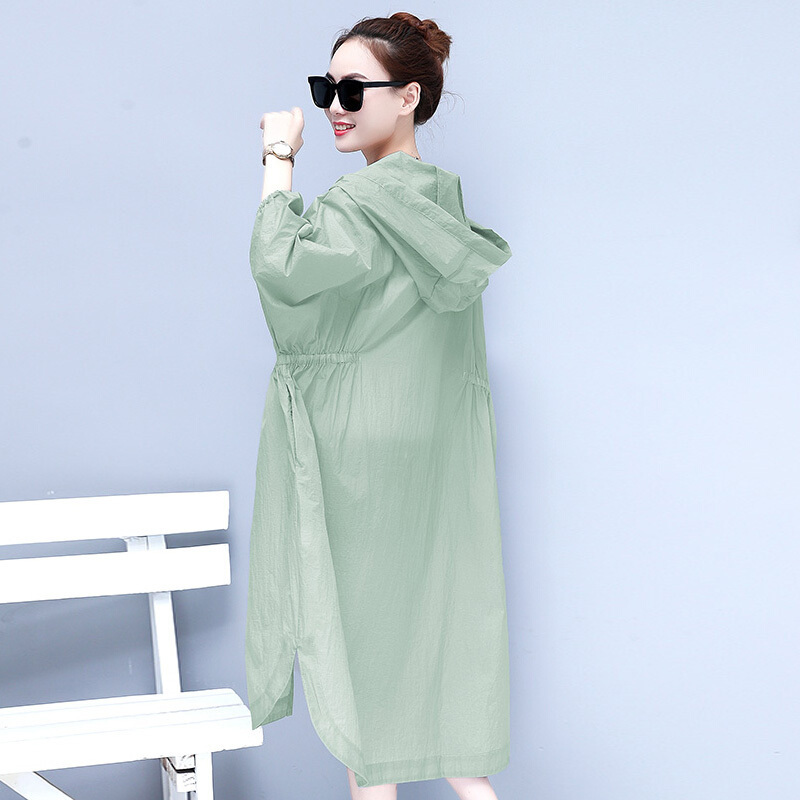 旅行女装2018新夏宽松连帽中长款薄风衣防晒衣女外套服潮衫