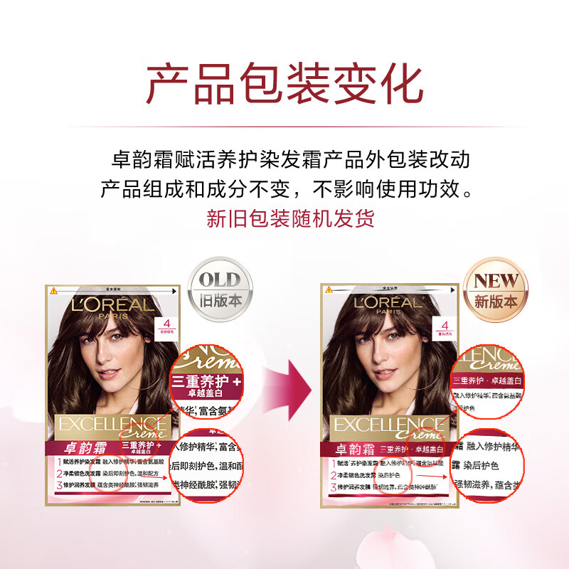 欧莱雅 卓韵霜赋活养护染发霜 4#自然棕色高清大图