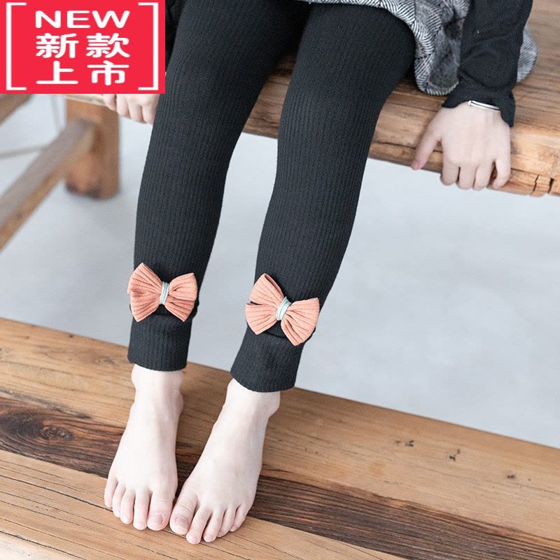 可莉允秋冬季女童加厚加绒打底裤儿童保暖磨毛大蝴蝶结九分裤小中童长裤保暖裤图片