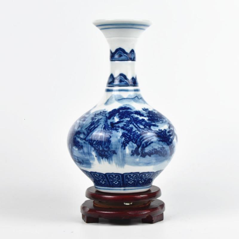 景德镇仿古青花山水陶瓷器花瓶 现代客厅博古架装饰品工艺品摆件 三维工匠 赏瓶(不含底座)高清大图