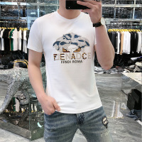 夏季新款男装欧货潮流休闲百搭圆领T恤丝光棉烫钻短袖男直播 XXL 白色