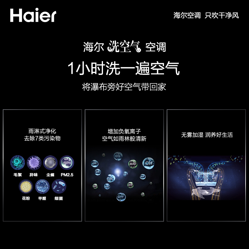 海尔(Haier)3匹变频 新1级能效 除菌自清洁 水洗空气 健康高端 家用空调柜机KFR-72LW/09HAA81U1