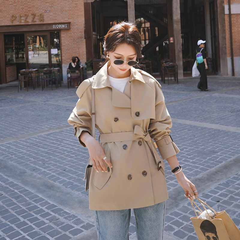 艳如飞卡其色短款风衣女小个子150cm韩版宽松气质收腰今年流行春秋