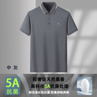 【5A抗菌+桑蚕丝】啄木鸟短袖T恤翻领男士2025夏季爸爸polo衫父亲 190/XXXL建议体重160-175斤 中灰轻奢级天然桑蚕丝5A级抑菌抗菌