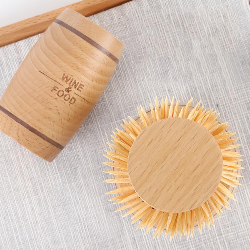 木质手压自动牙签筒客厅家用简约按压式牙签盒创意个性牙签桶可爱-蘑菇牙签罐 胡桃木