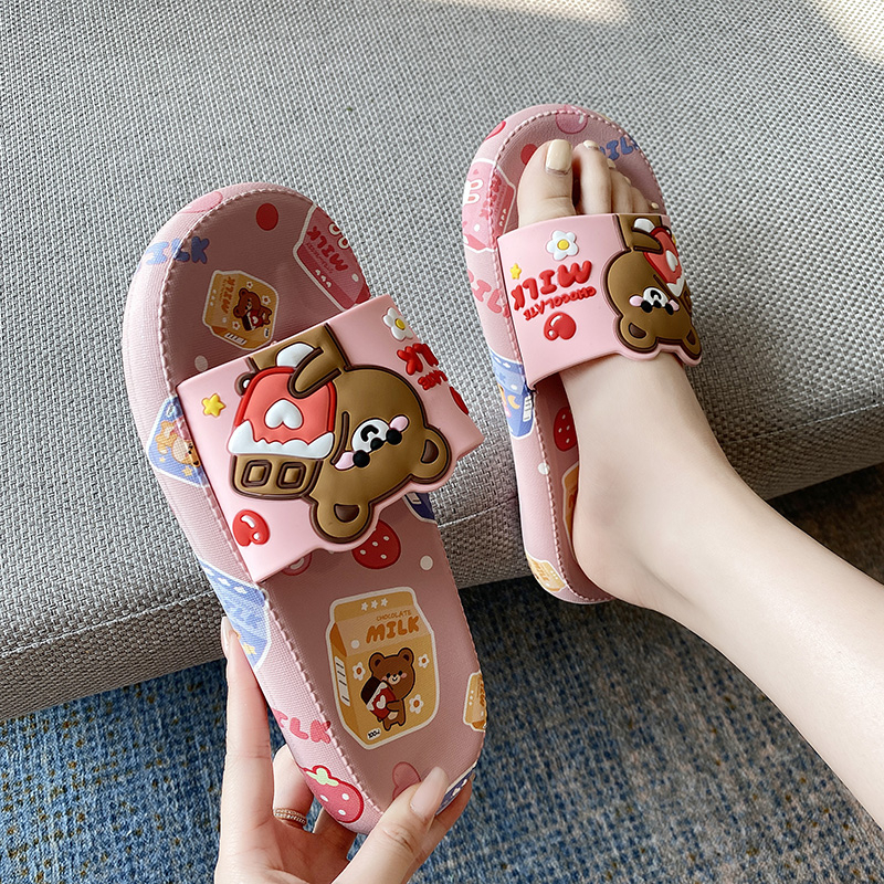小熊拖鞋女夏外穿时尚糖果色厚底室内外eva家用一字凉拖沙滩鞋
