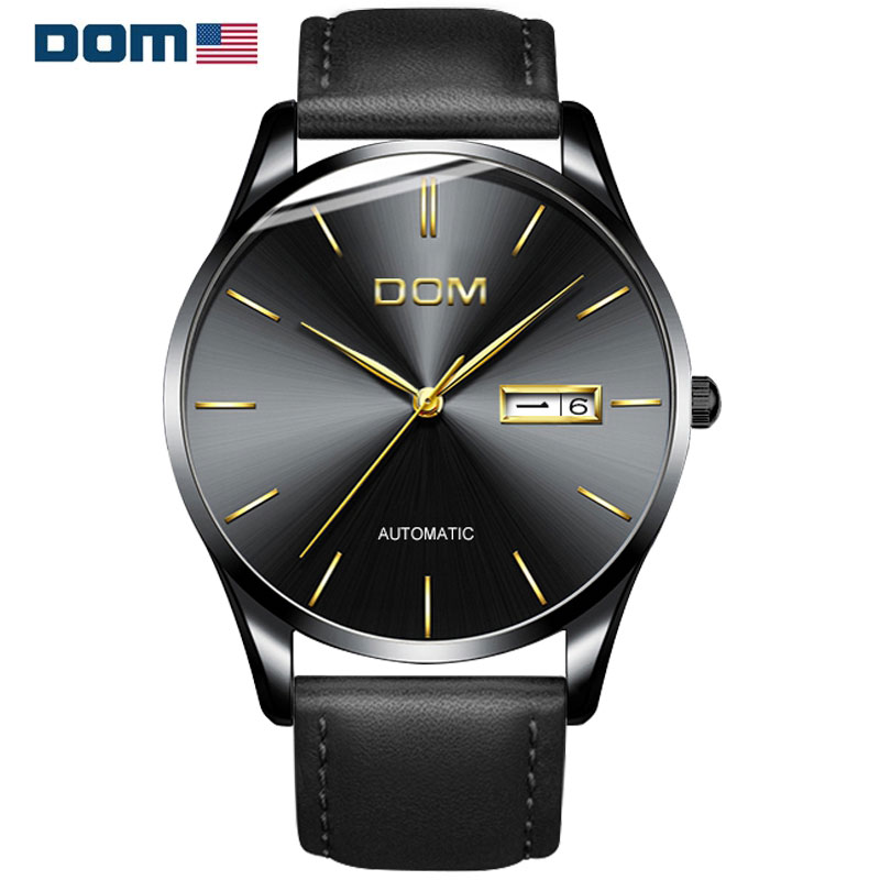 美国dom多姆品牌正品轻薄男士手表男时尚商务经典大气钢带系列双历