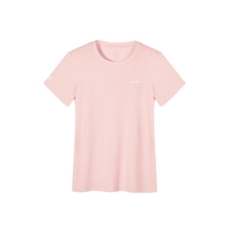 骆驼 女款圆领功能短T恤C23BAV6001 L 珍珠粉 -