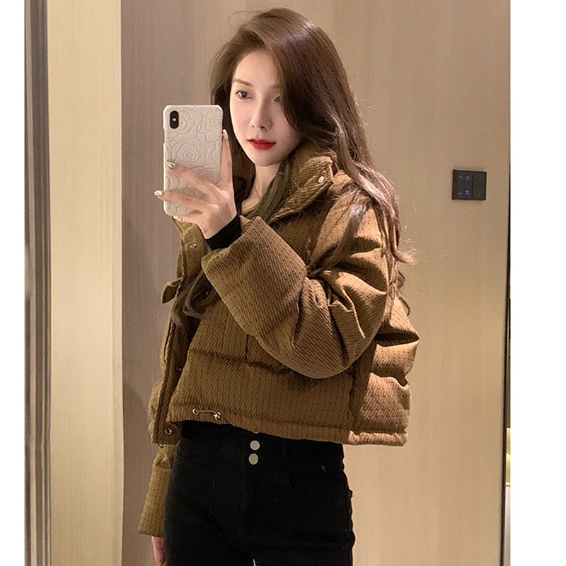 2025年新款冬季时尚短款立领羽绒棉服女复古洋气小个子炸街面包服高清大图