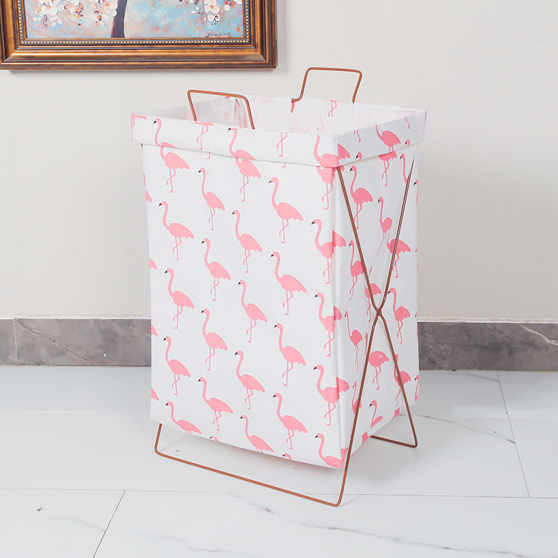 可折叠支架防水超大号家居衣物收纳筐脏衣篮脏衣篓储物箱 藕色火烈鸟铁架