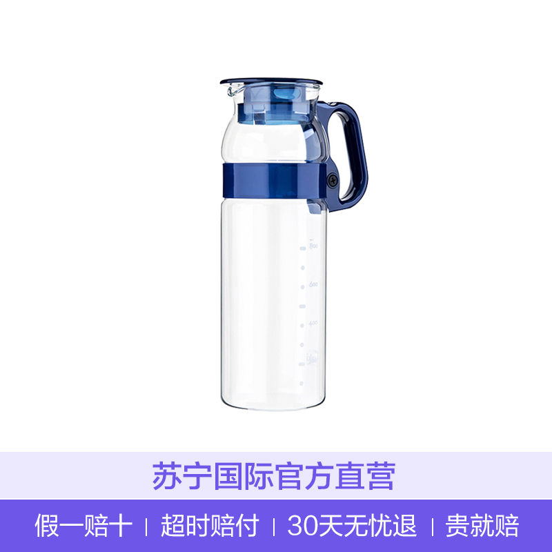 怡万家(iwaki) 日本进口 耐热玻璃水杯家用便携刻度杯子大容量冷水壶 1.3升 玛瑙蓝