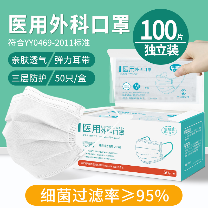 [夏季薄款]医用外科无菌口罩医疗三层防护轻薄透气防尘医生防病菌独立包装
