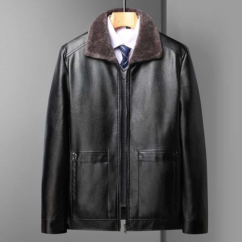 保威特犀牛冬季男装加厚皮毛一体pu皮夹克保暖外套爸爸装皮衣p15