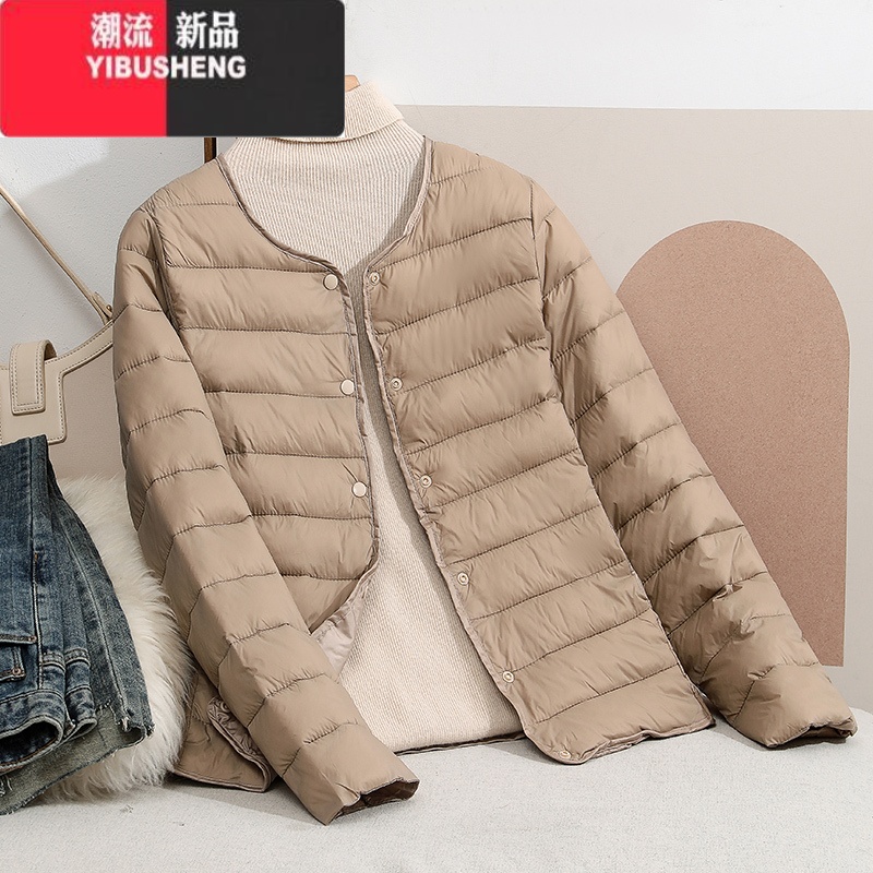 YIBUSHENG内穿小棉袄女加绒加厚内胆棉衣学生校服打底短款保暖羽绒棉服外厚 XL100-110斤 卡其色-CT不加绒