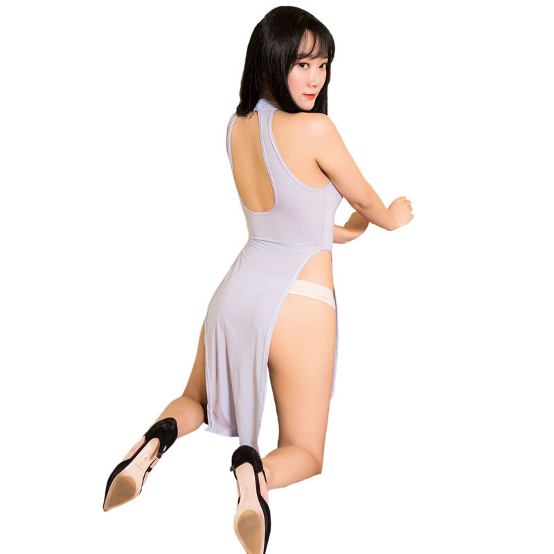 欲之诱惑 情趣内衣 透明高叉夜店超薄长裙 开档漏胸老婆裙露出裙 成人情趣短裙 紧身情趣制服性感 丝光浅灰高叉裙 默认尺寸 丝光浅灰高叉裙 默认尺寸