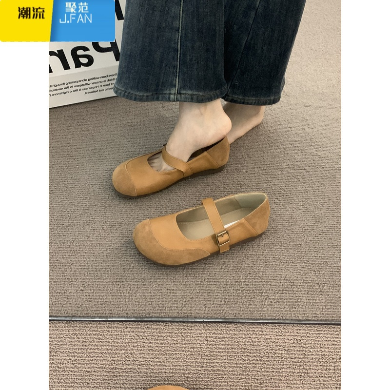 聚范法式奶驼圆头磨砂芭蕾舞勃肯鞋女外穿夏季软底仙女玛丽珍单鞋
