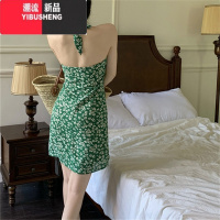 YIBUSHENG冷淡风复古碎花吊带裙女新款辣妹挂脖设计感小众甜美气质连衣裙