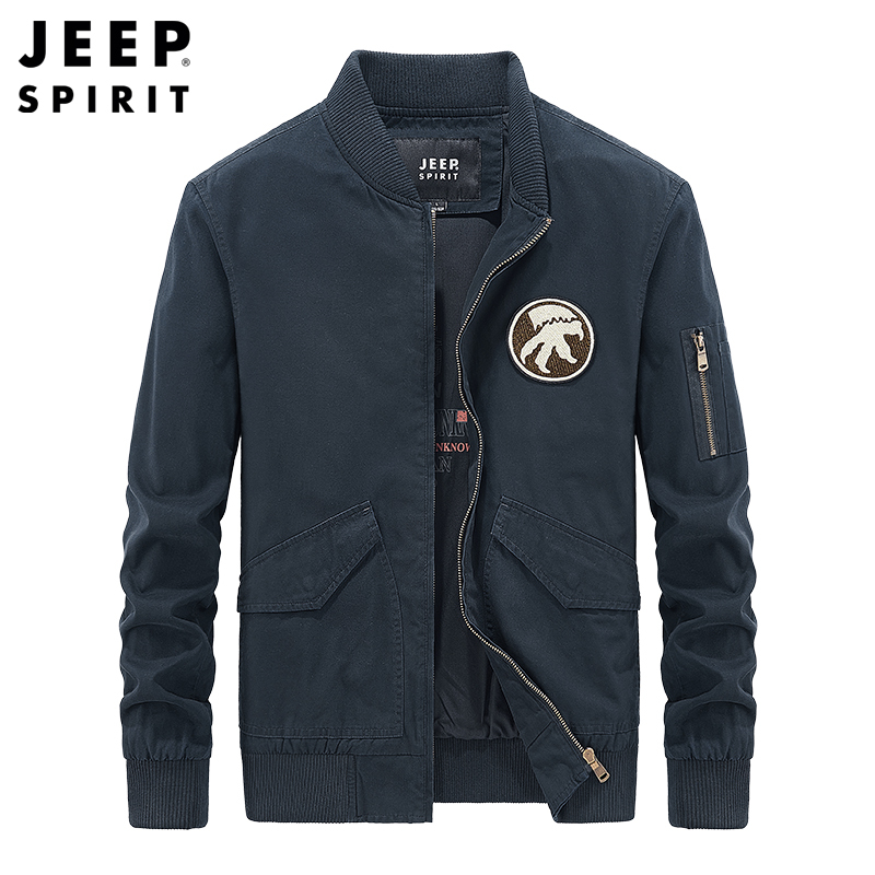 JEEP SPIRIT吉普外套男2021秋季复古休闲潮流男士夹克百搭夹克工装宽松纯色外套