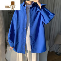 YANXU克莱因蓝秋季衬衫男ins港风oversize潮牌感防晒情侣e莱长蓝