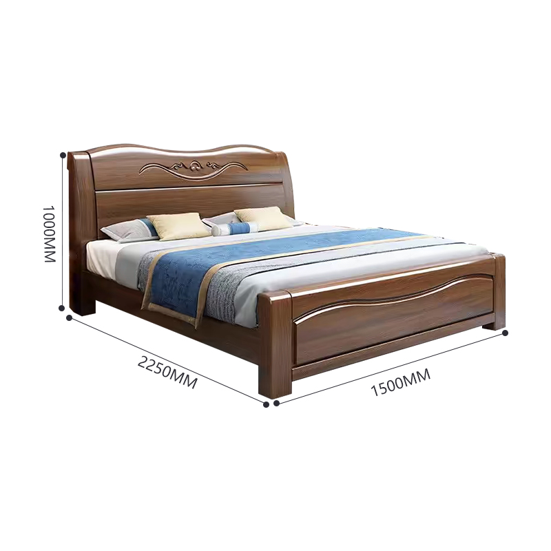 臻远ZY4022917胡桃木实木床1.5米单人床高清大图