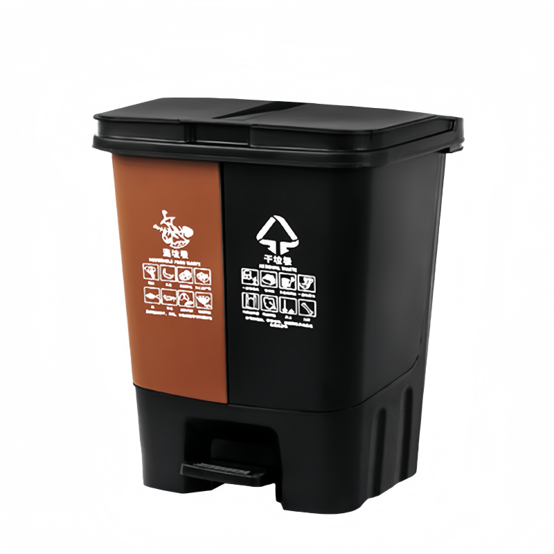塑料脚踏分类垃圾桶高清大图