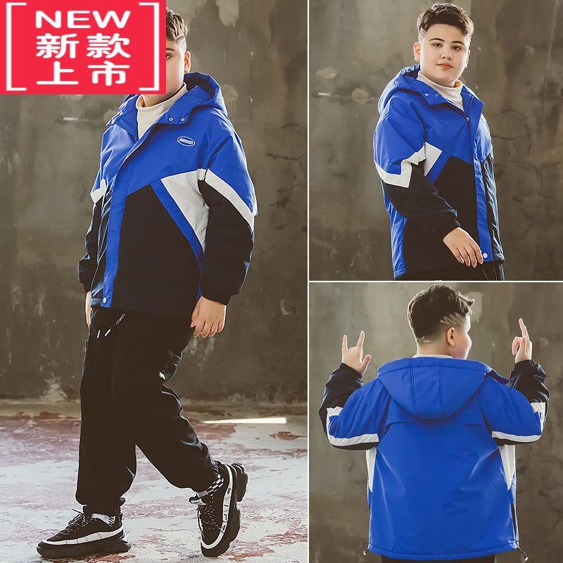 可莉允胖童装男童摇粒绒加绒外套秋冬冲锋衣加肥加大儿童宽松胖男孩夹克棉服图片