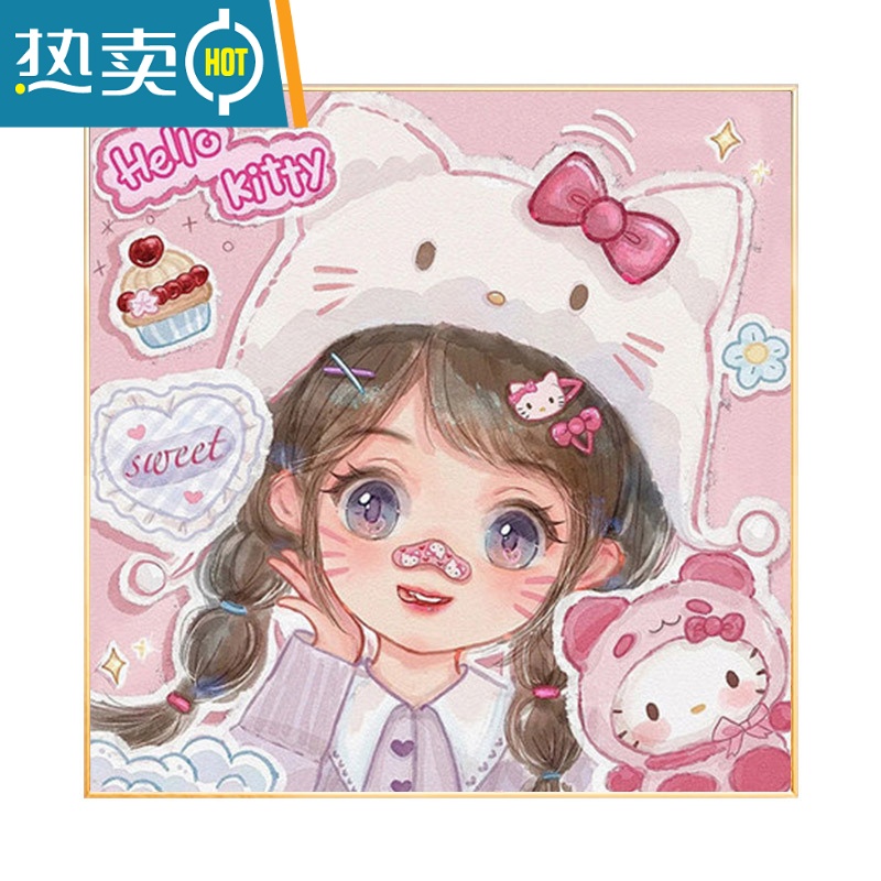 敬平数字油画diy手工填充油彩画简单涂色涂鸦人物动漫儿童填色装饰画装饰画 动漫女孩5 40*40cm高清彩色画布不伤眼彩盒包装绷好加厚实木内框+高