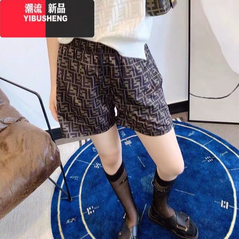 YIBUSHENG港味休闲运动短裤女季薄款高腰宽松显瘦碎花短裤直筒阔腿打底裤