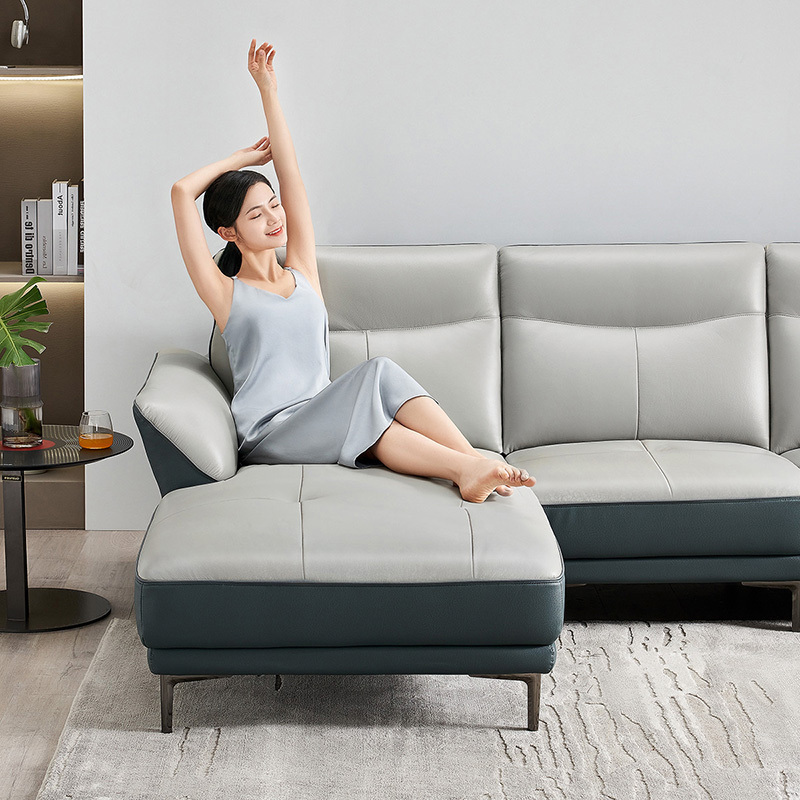 全友家居现代简约进口头层牛皮分区靠背皮艺沙发客厅真皮沙发dg80005