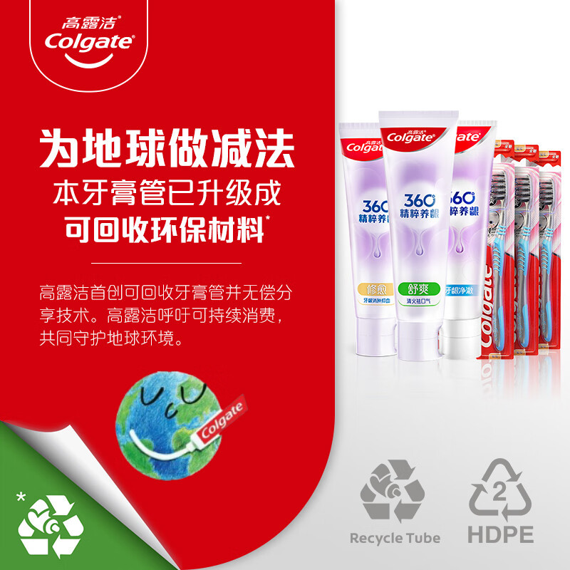 高露洁(Colgate)360°玻尿酸精粹养龈180g*3+3牙刷套装(包装随机)