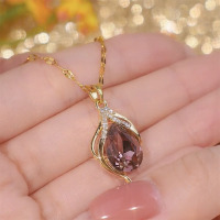 紫色水晶项链女小众简约几何吊坠气质短款钛钢锁骨链网红颈链配饰 紫水晶项链